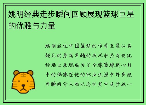 姚明经典走步瞬间回顾展现篮球巨星的优雅与力量